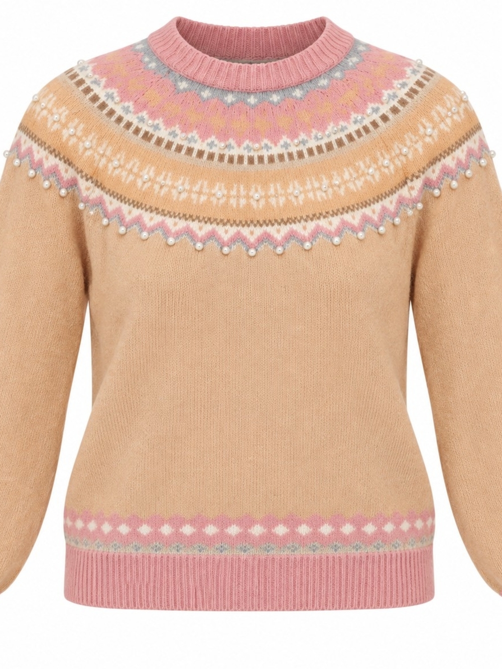 Sweater With Pearls Pink And Peach Color Sz. Med